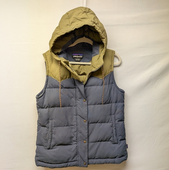 Patagonia Jackets & Blazers - Patagonia Women's Hooded Puffer Vest in Olive and Gray